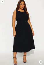 Fashion Nova Women’s S Black Solid Sleeveless Scoop Neck A-Line Midi Dress