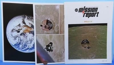 NASA Photo Litho Pair + Mission Report vtg Apollo 10 Snoopy / Color 10'' x 8''