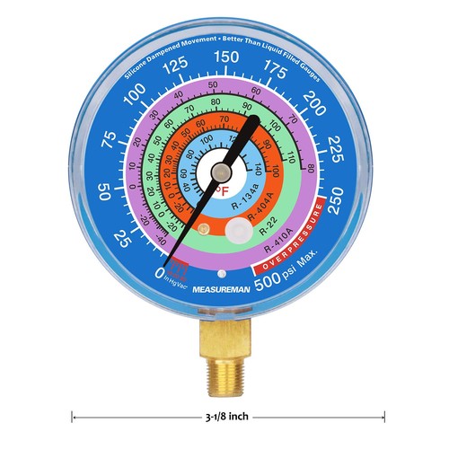 MEASUREMAN Refrigeration Pressure Gauge, 3-1/8" Dial, Blue Dial, 1/8" NPT Low... - Picture 8 of 8