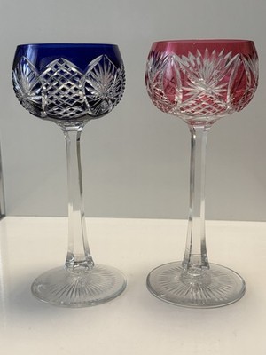 2 X Überfangsgläser Blau, Rot, Weinrömer, Val Saint Lambert, Saint Louis???