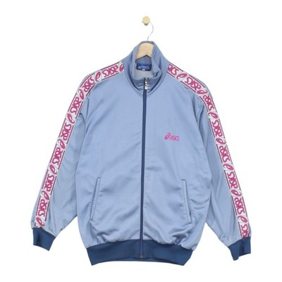 Vintage Asics Trainingsjacke 90er Blau Tape Logo Herren Größe M