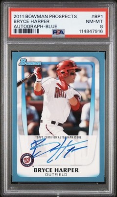 2011 Bowman Prospects Bryce Harper #BP1 Blue Auto /250 PSA 8 RC Rookie phillies 