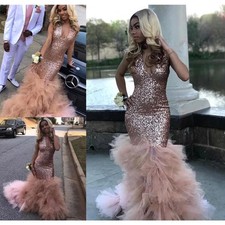 Sequined Prom Dresses Rose Gold Formal Pageant Holidays Graduation Evening Gown