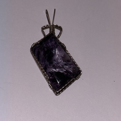 Wire Wrapped Lopsided Purple Charoite 1.5  Pendant Artisan Handcrafted Stone NEW