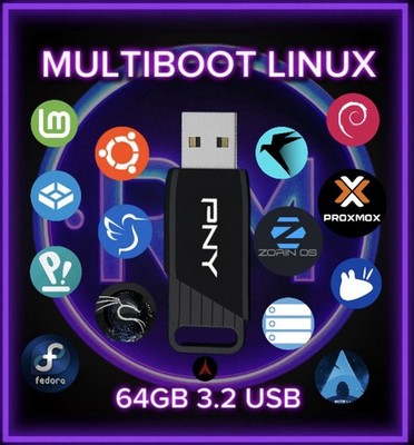 Multiboot Linux USB | 15-in-1 | 19 Total ISOs | Ventoy Boot Menu | 64GB 3.2