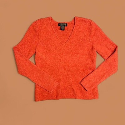 Vintage A. Giannetti V Neck Sweater L Rust Orange Merino Wool Knit Top