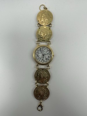 Moderne Faux‎ French Gold Coin Ladies MOP Watch New Battery 37MM 7.5\
