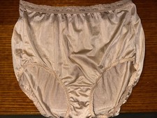 Hanes Brief Panty Light Tan Nylon Lace Trim Satin High Rise Sissy Panties Sz 8