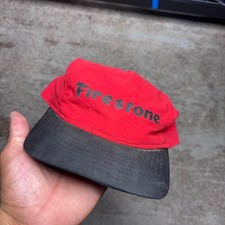 Vintage 1990s Firestone Red Black Racing Snapback Hat Cap Workwear, racingcore,