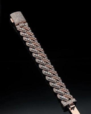 6 Ct Round Cut Simulated Diamond Me's Luxury Cuban Bracelet 14K Rose Gold Plated