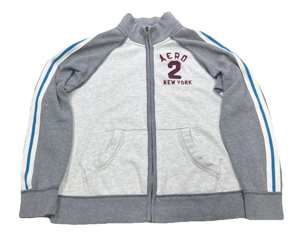 Chaqueta Retro Aeropostale Y2K Cremallera Completa Pista Para Hombre Talla Grande Bordada Preppy Foto 2 de 4