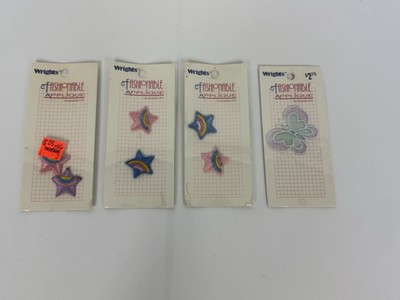 Vintage Wrights Fashionable Appliqué Star Rainbow And Butterfly Patches Iron On