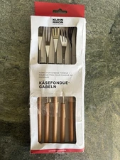 NEW Kuhn Rikon 6 Piece Cheese Fondue Forks wood
