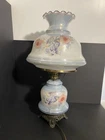 Vintage MCM Hurricane Parlor Lamp 3-Way 25” Gone with the Wind Style Pink Floral