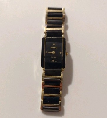 Rado Jubile 18mm Black Gold Womens Quartz Diamond Wristwatch Ceramic Bracelet