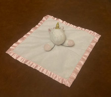 Cloud Island Unicorn Baby Lovey Security Blanket White Pink Satin Trim