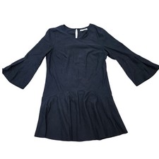 Avec Les Filles Black Dress Women's Flared Bell Sleeve Drop Waist Career