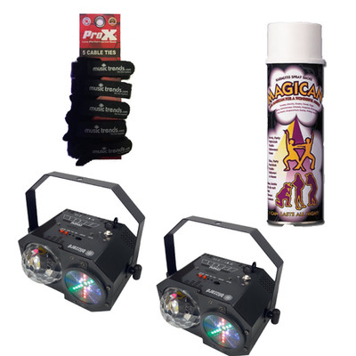 2x Blizzard Minisystem 4-In-1 RGBW LED & LASER Party Light + Haze in a can