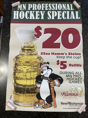 New Bohemia Hamms Bear Beer Stanley Cup Stein Bar Advertisement Hockey
