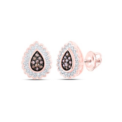 Braune Ohrstecker 0,24 kt natürlicher Diamant Träne 10 kt Rotgold