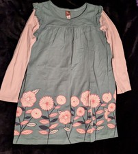 Tea Collection Pink Flower On Gray Girl Size 5 Dress