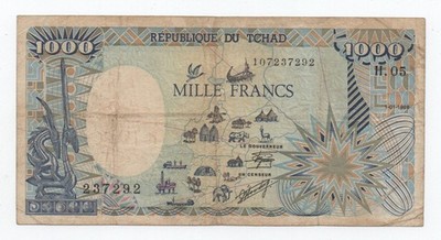 CHAD TSCHAD 1000 FRANCS 1988 PICK 10A LOOK SCANS