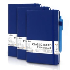 3 Pack Notebooks Journals Bulk with 3 Black Pens, A5 Hardcover Notebook Class...