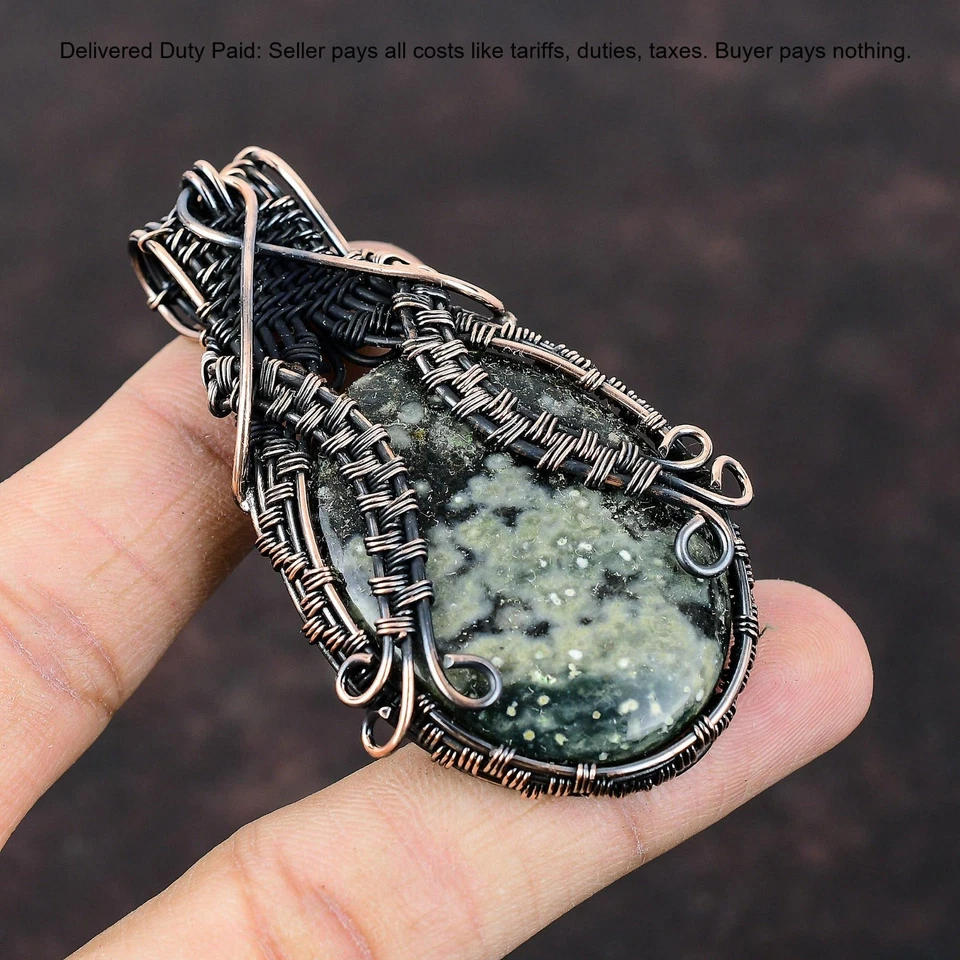 New Year Deal 椭圆形海洋碧玉石铜手工姐妹吊坠珠宝首饰 — 第 3/4 张图片