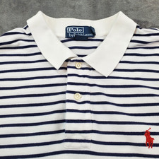 Polo Ralph Lauren Mens Navy Blue White Stripes Short Sleeve Size XL Shirt Preppy