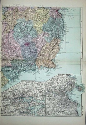 Old Antique Print 1881 Map South East Ireland Environs Dublin Cork Carlow 19th