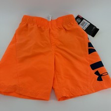 Under Armour Youth Small Neon Orange Spark Swim Trunks Pockets Logo