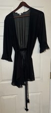 Oscar De La Renta Pink Label Black Vintage Sheer Rosette Flare Cuff Robe