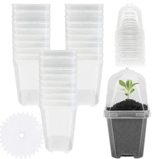 30pcs Clear Plant Nursery Pots With Humidity Dome 3 Durable Plastic Gardening P