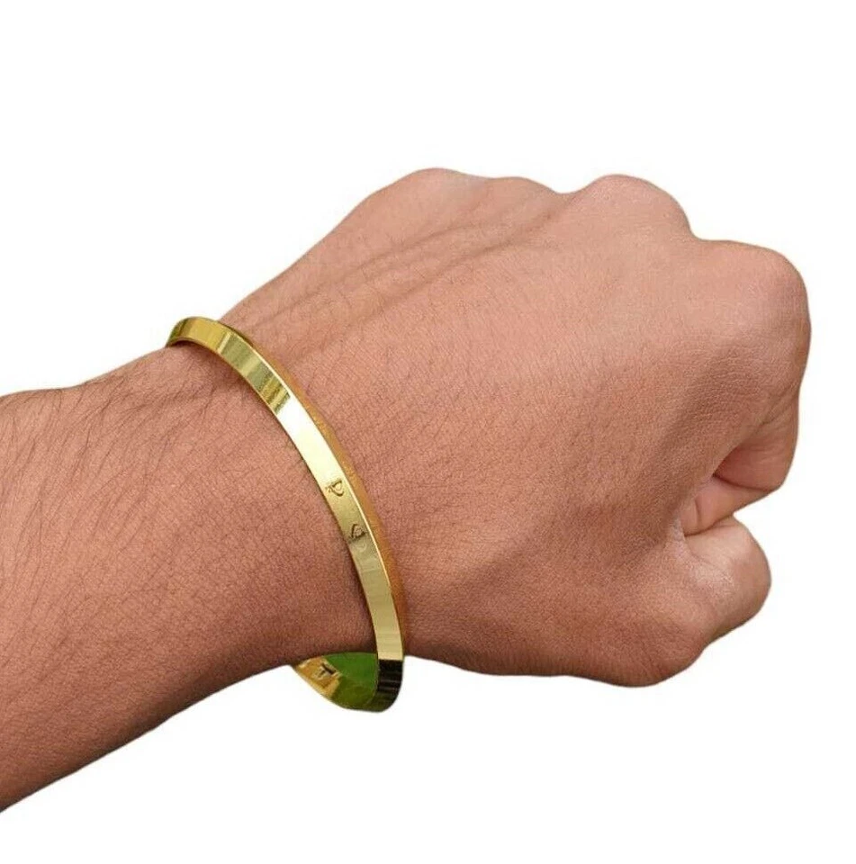 Sikh Khanda Kara Lasergravur vergoldeter Armreif Singh Kaur Khalsa Kada CC34 - Bild 2 von 4