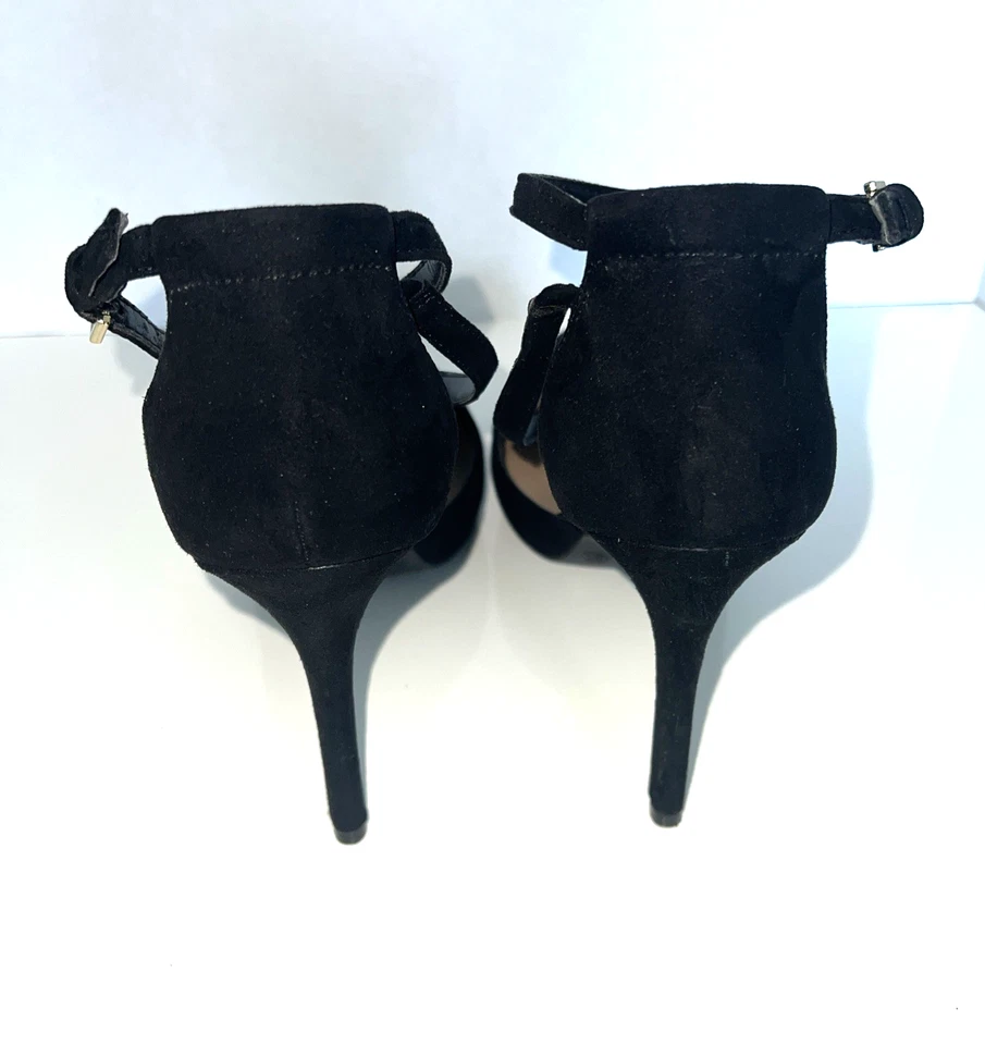Tacones de aguja clásicos negros de gamuza sintética correas al tobillo Brash para mujer talla 9,5 Foto 3 de 4