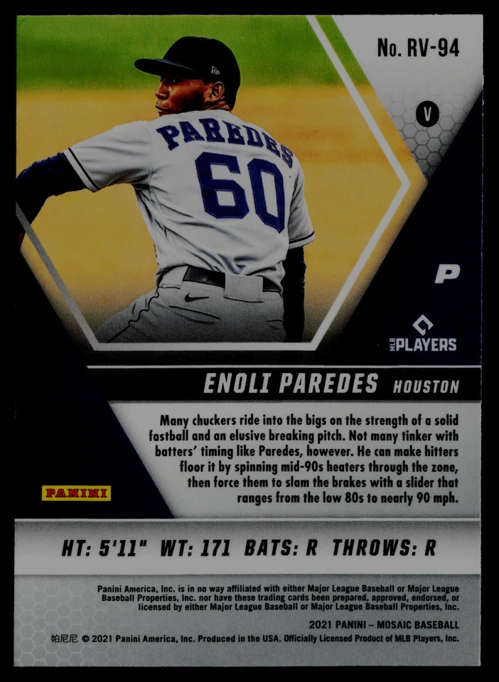 2021 Panini Mosaic Enoli Paredes #RV-94 Rookie Variations Houston Astros - Image 2 of 2