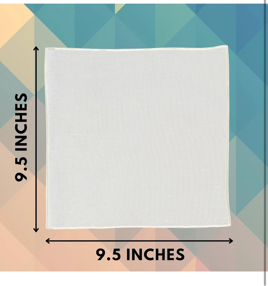 Hell Blues Men Light Yellow Pocket Square Linen with Embroidered Edge 24cm X24cm - Image 2 of 3