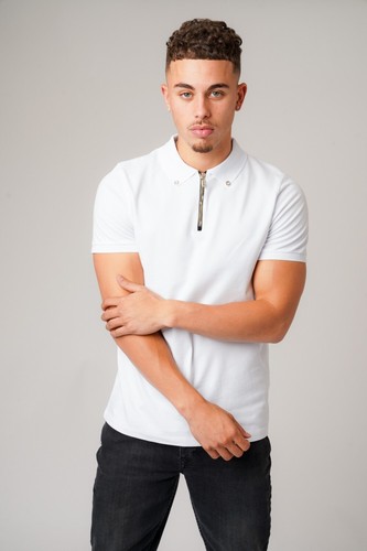 Polo uomo maglietta collo 1/4 zip pullover manica corta top DON jeans - Foto 12 di 28