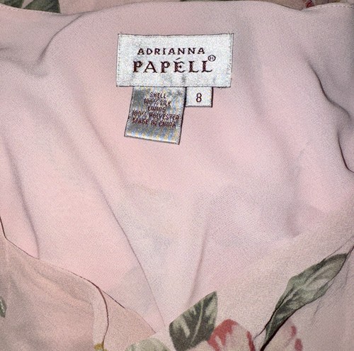 ADRIANNA PAPELL Women's 100% Silk Pink Multicolor Floral Fairy Print Dress Sz 8 - Picture 2 of 8