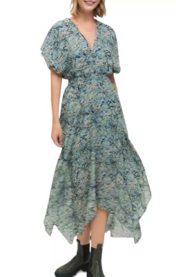 Maje Rachelli Printed Chiffon Scarf Midi Dress Size 42 (US XL)   6860