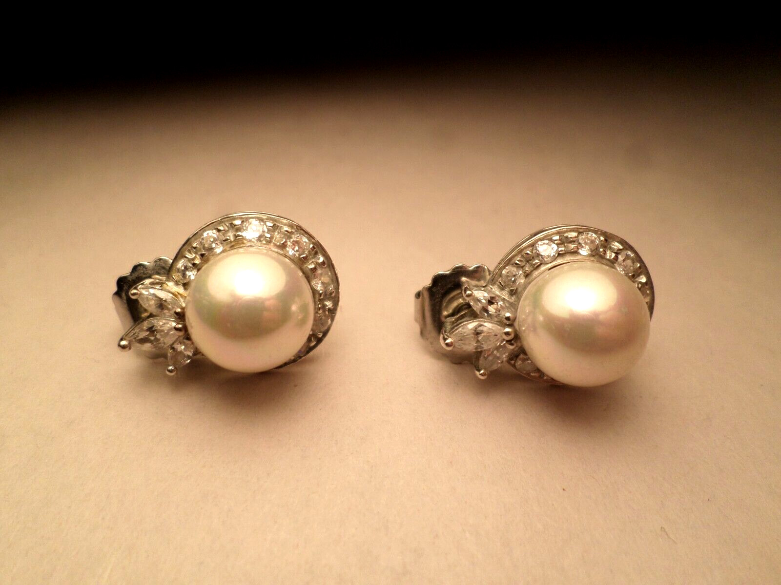 Sterling Silver Earrings Post Simulated Pearl - image 4