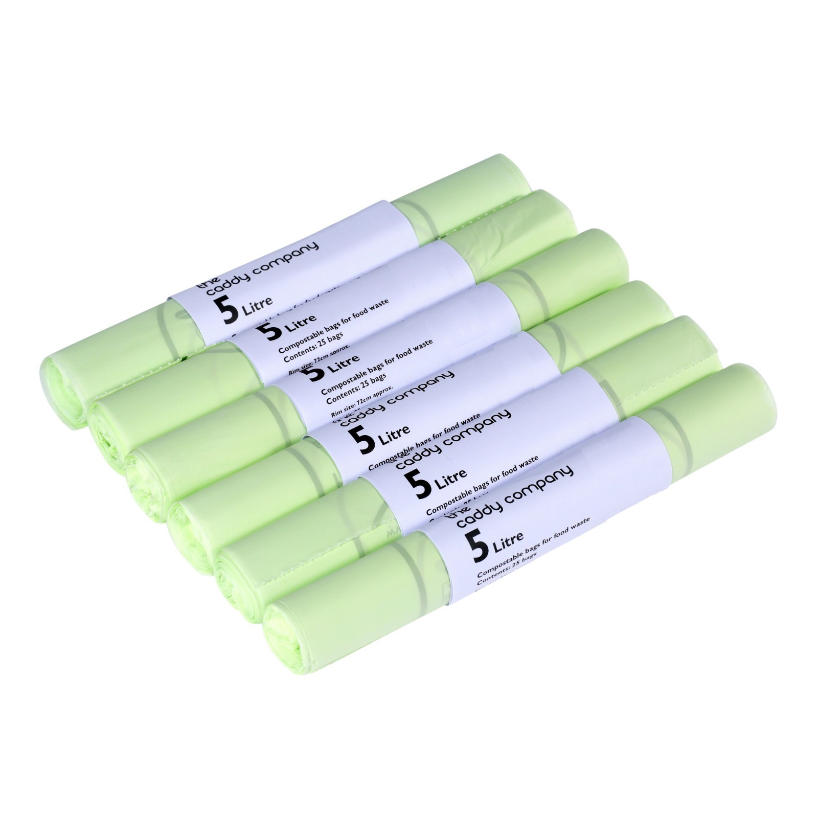 150x 5 Litre 5L Compostable Caddy Bags - 6 Rolls - EN13432 Caddy Liners