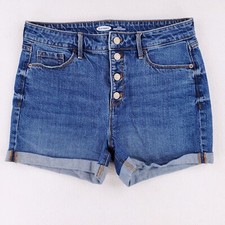 Old Navy Shorts Womens 8 Blue Jean Denim Secret Slim High Rise Button Fly Mom