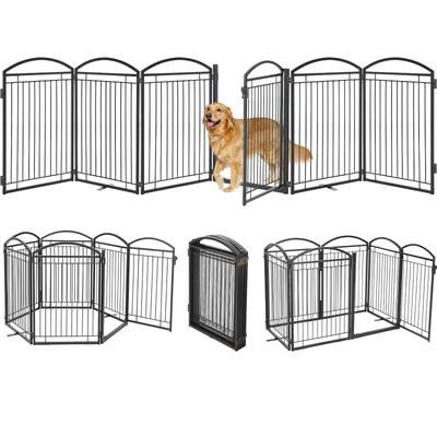 Paulmele Full Metal Freestanding Dog Gates with Door,Foldable Pet Fences Outd