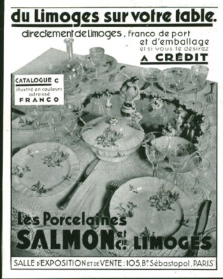 Alte Porzellan Reklame Salmon et Cie Limoges 1937 aus Zeitschrift