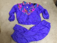 Vintage Bolo Spirit Windbreaker Suit Set Womens M Purple Jacket Pants Retro 80s