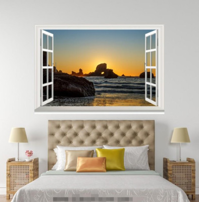 3D Strand Dämmerung 54 Offen Windows WallPaper Wandbilder Mauer Druck Deco Carly