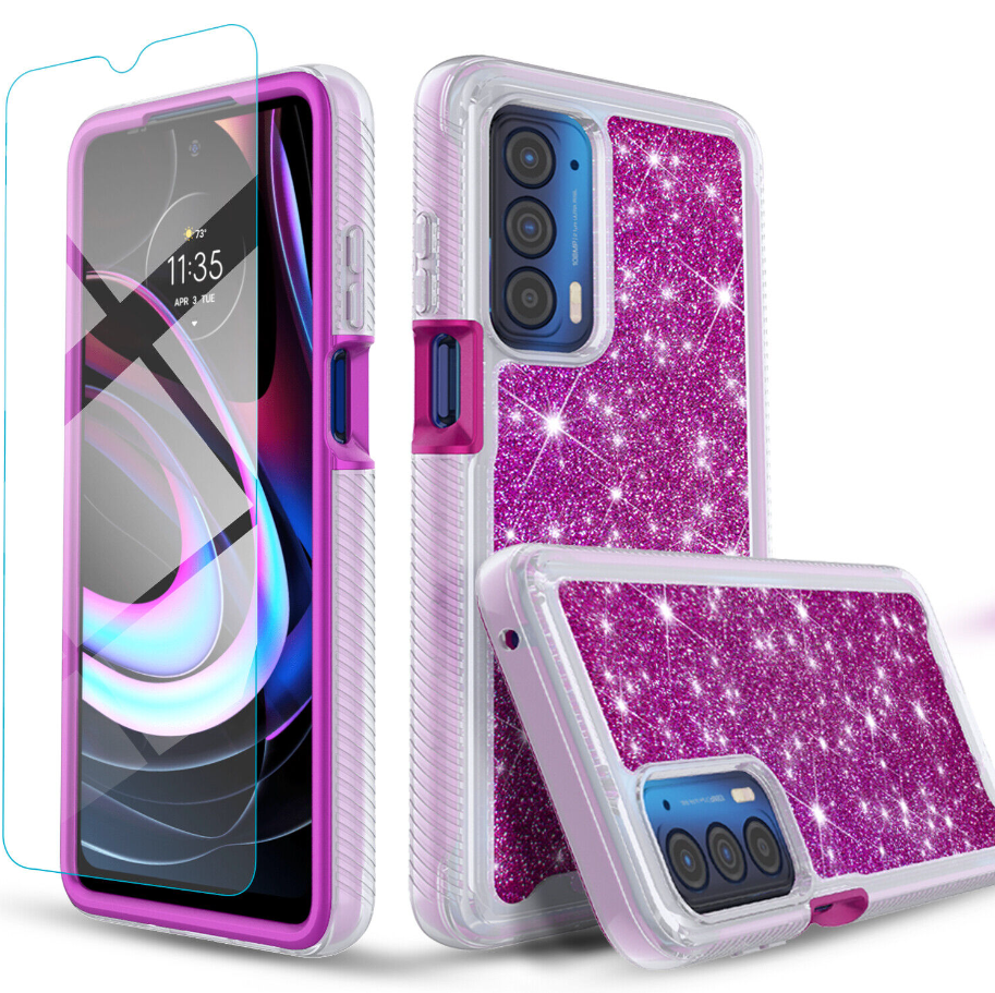 for Moto Edge 2021 Case, Moto Edge 5G UW Case Floral Shockproof 3 in 1 Heavy Dut