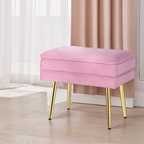 Artiss Ottoman Storage Foot Stool Vanity Bench Velvet Foot Rest Padded Seat Pink - Picture 7 of 7