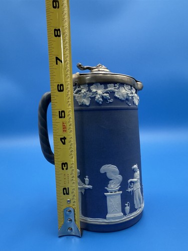 RARE Antique Wedgwood Dark Blue Jasper Trojan Jug 7" tall W/ Lid 1880s!!!!!!!!! - Picture 2 of 20